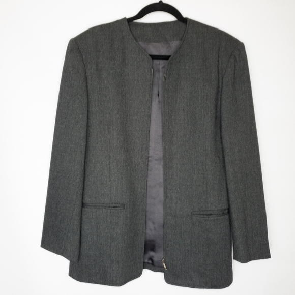 Sisley Grey Wool Zippered Classic Blazer Jacket - Picture 5 of 11